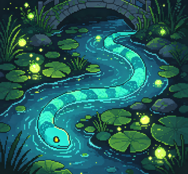 Luminous Mystic River Snake Navigation Adventure